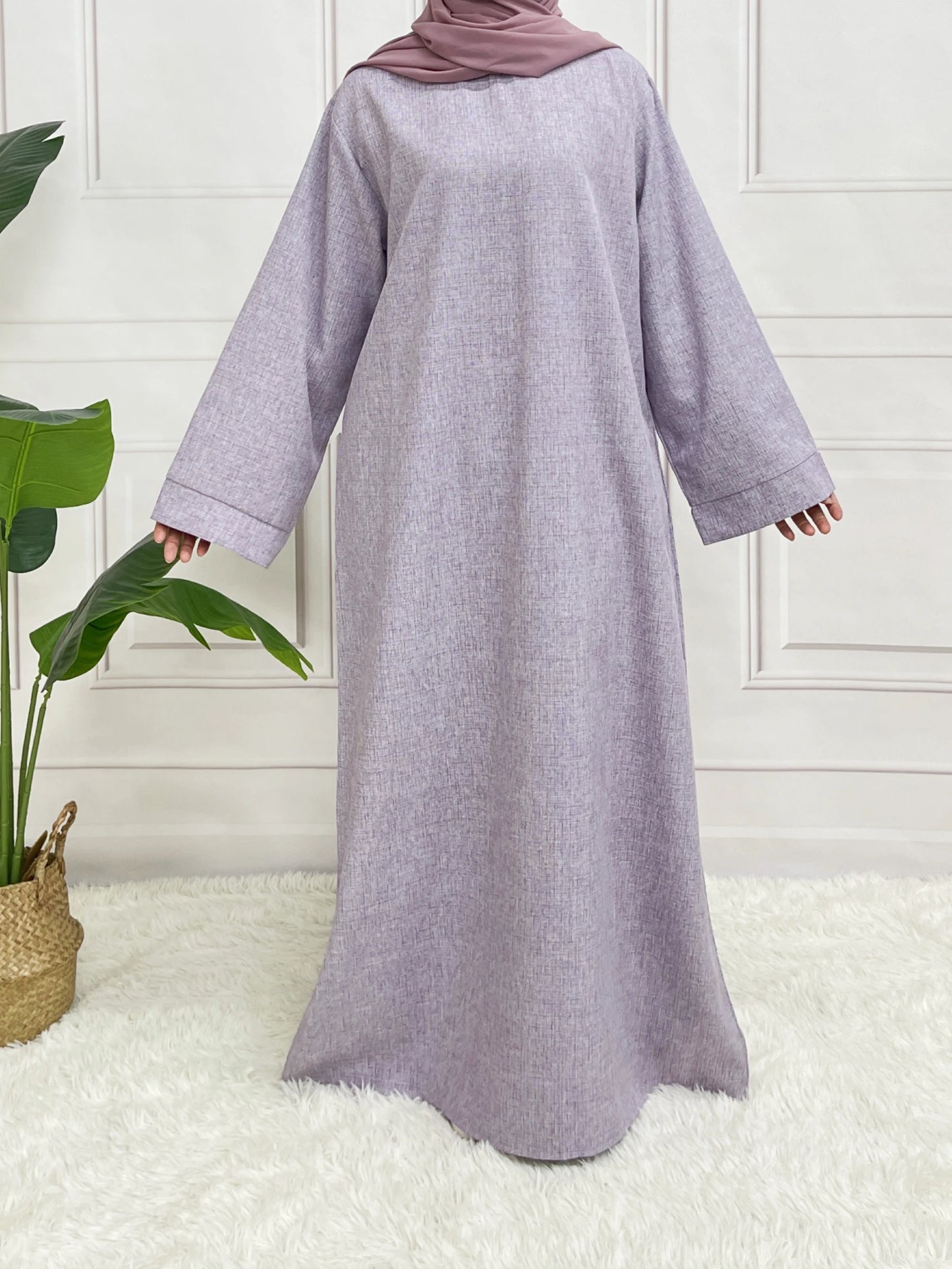 Modest Closed Plain Long Sleeve Abaya Without Hijab With Belt Basic Islamic Eid Clothes Dress