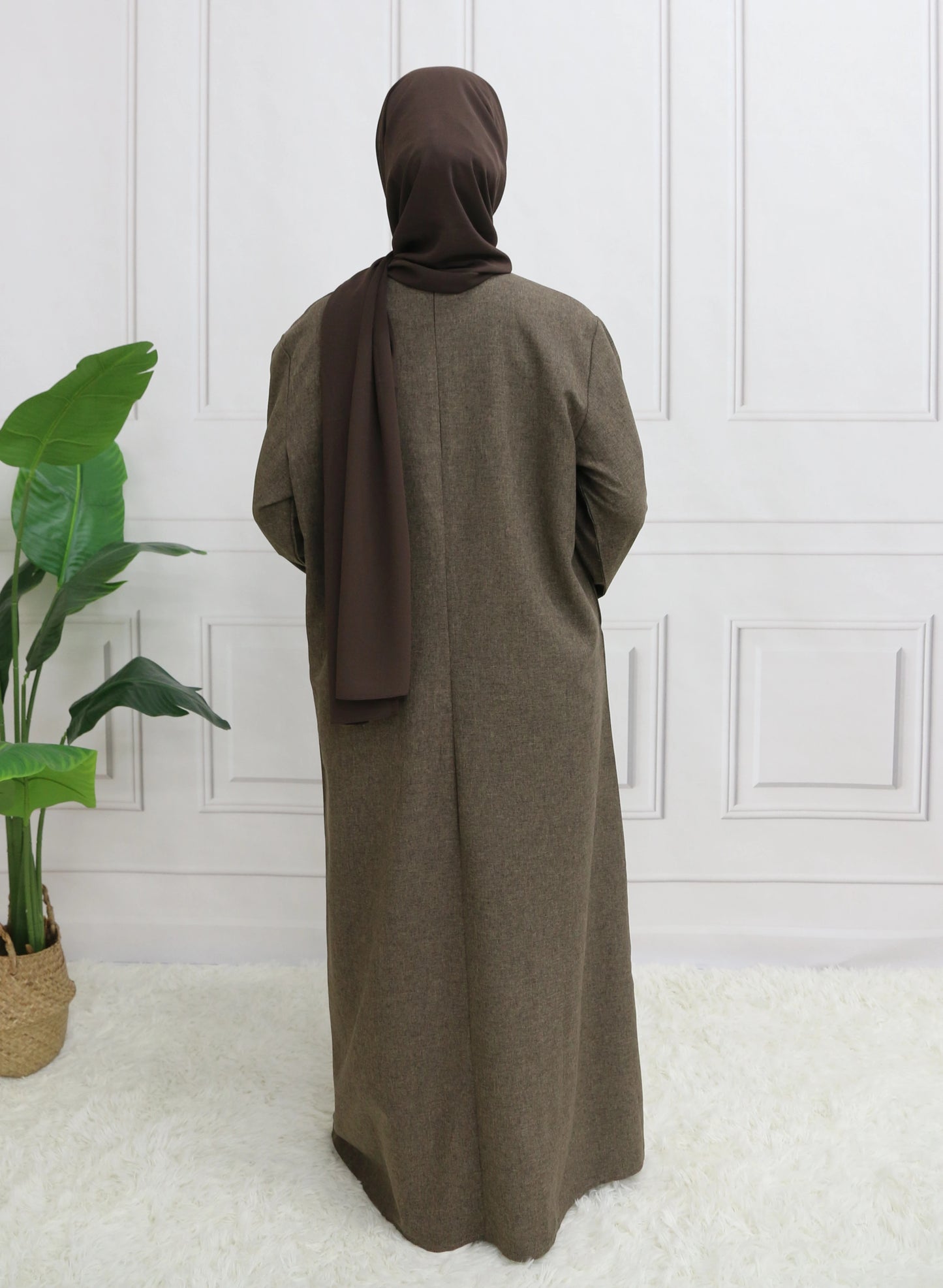 Modest Closed Plain Long Sleeve Abaya Without Hijab With Belt Basic Islamic Eid Clothes Dress