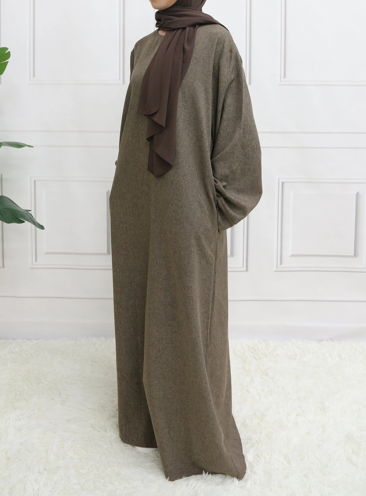 Modest Closed Plain Long Sleeve Abaya Without Hijab With Belt Basic Islamic Eid Clothes Dress