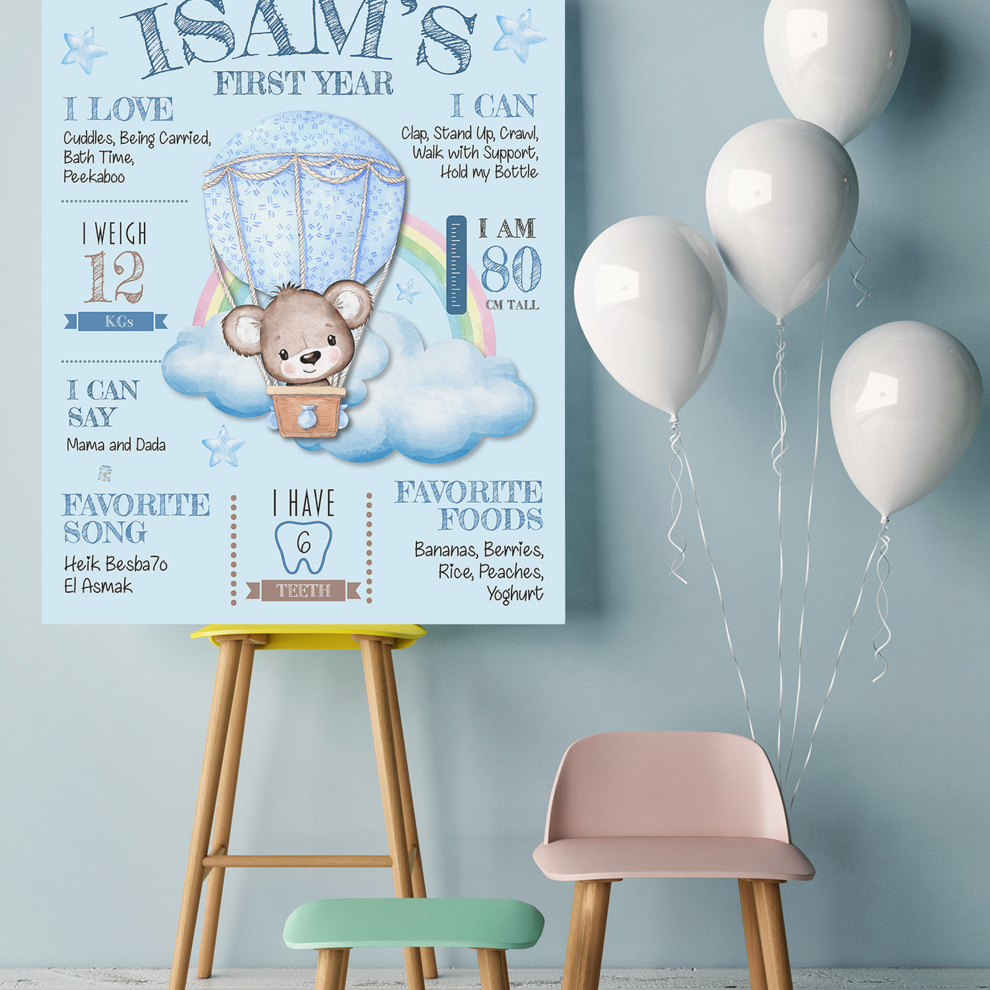 Teddy Bear 1st Year Milestone Board Poster-1