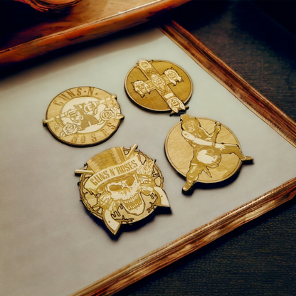 Set of 4 Guns and Roses Wooden Coasters - Handmade Gift - Housewarming - Wood Kitchenware-3