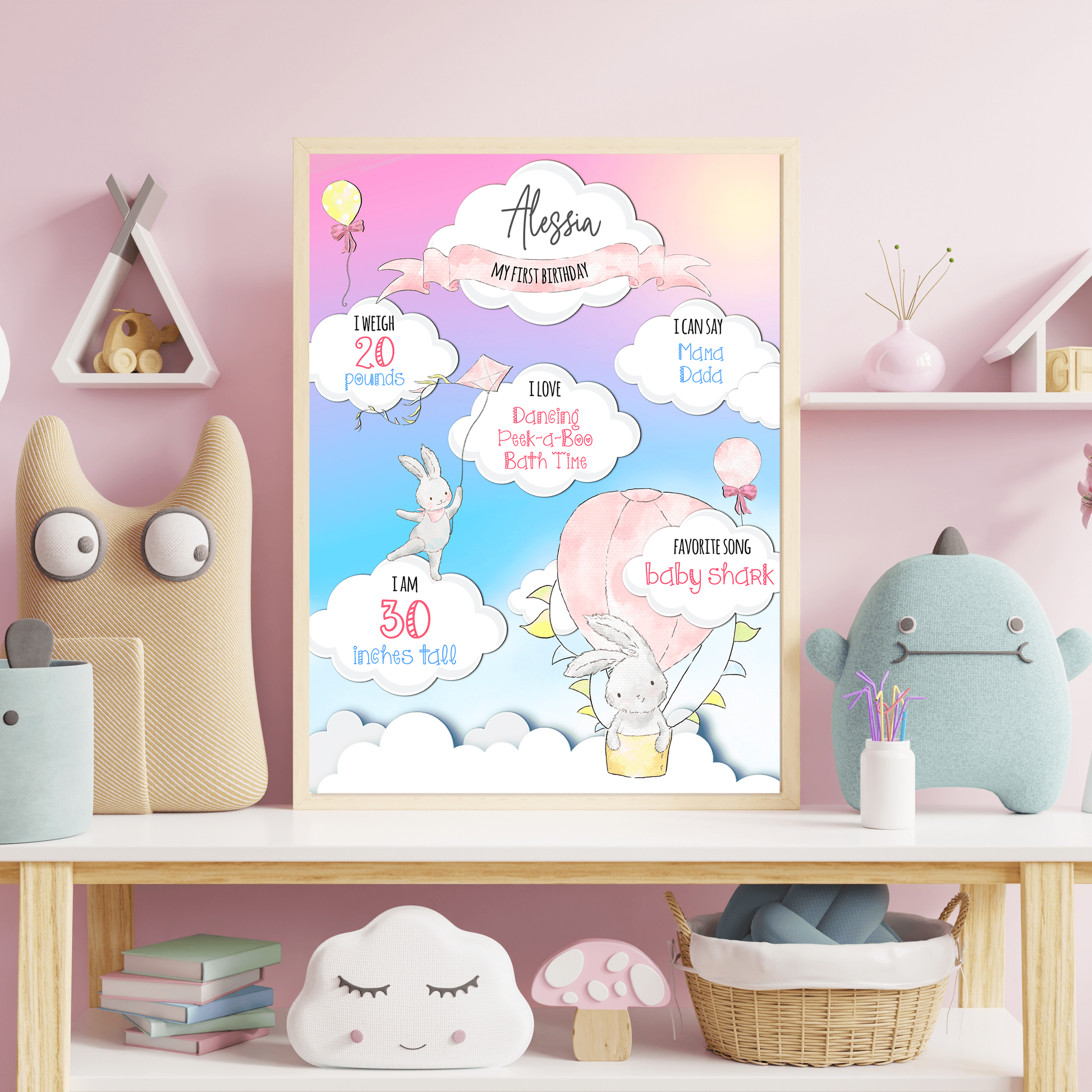 Bunny on a Cloud 1st Birthday Milestone Poster-1