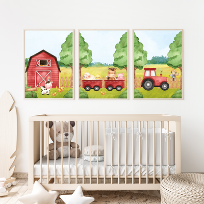 Farm Animals Nursery Decor Poster Art Print - Set of 3-0