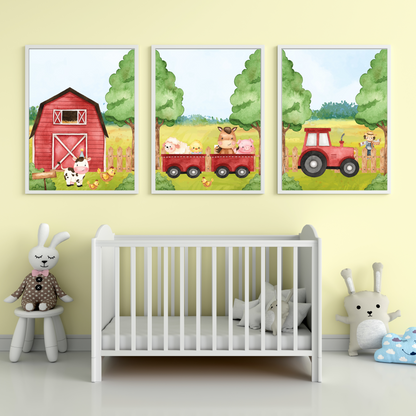 Farm Animals Nursery Decor Poster Art Print - Set of 3-1